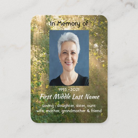 Keepsake Memorial Sunshine Golden Forest 名刺 (正面)