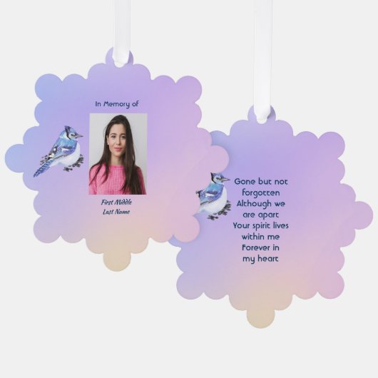 Keepsake Memorial Watercolor Bluejay Garden オーナメントカード (正面/裏面)