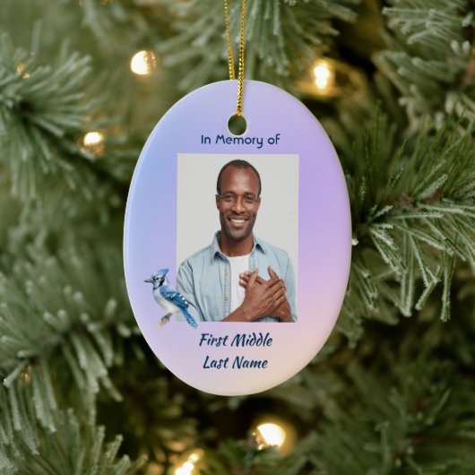 Keepsake Memorial Watercolor Bluejay Garden セラミックオーナメント (ツリー)