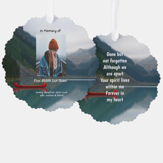 Keepsake Memorial Wilderness Lake Canoe オーナメントカード (正面/裏面)