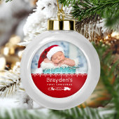 Keepsake Photo Babys初めてのクリスマス赤 セラミックボールオーナメント