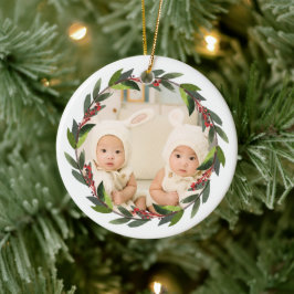 Keepsake Twins初めてのクリスマスリース写真 セラミックオーナメント