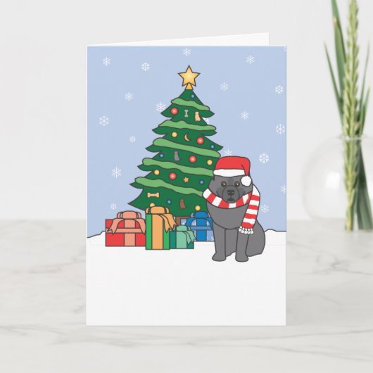 Keeshondおよびクリスマスツリー シーズンカード (正面)