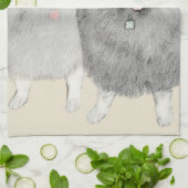 Keeshondのお母さんおよび息子の絵画-元の犬の芸術 キッチンタオル (折り畳み)