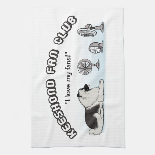 Keeshondのファン・クラブ- Keesieはファンを愛します キッチンタオル (縦)