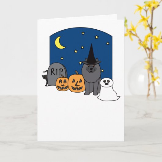 Keeshondハロウィン カード (黄色い花)