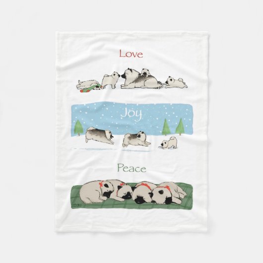 Keeshond愛喜びの平和 フリースブランケット (正面)