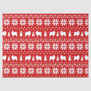 Keeshond犬はクリスマスパターン赤のシルエットを描きます 薄葉紙