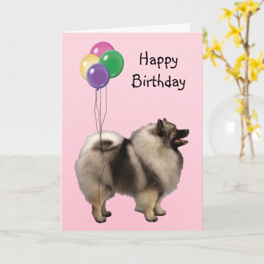 Keeshond、誕生日の気球 カード (黄色い花)