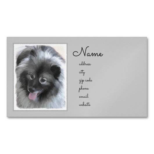 Keeshond Bailey 絵画's – かわいいオリジナルドッグアート マグネット名刺 (正面)