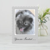 Keeshond Bailey 絵画's – かわいいオリジナルドッグアート 招待状 (スタンド正面)