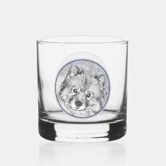 Keeshond Beth絵画's – かわいいオリジナルドッグアート ウイスキーグラス (正面)