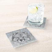 Keeshond Beth絵画's – かわいいオリジナルドッグアート ガラスコースター (アングル)