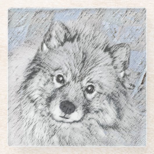 Keeshond Beth絵画's – かわいいオリジナルドッグアート ガラスコースター (正面)