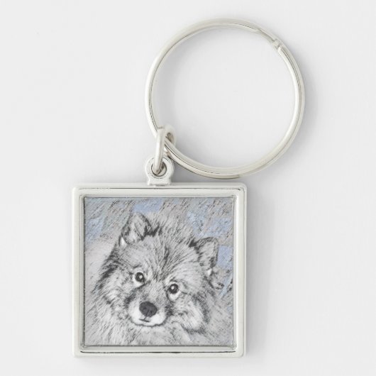 Keeshond Beth絵画's – かわいいオリジナルドッグアート キーホルダー (正面)