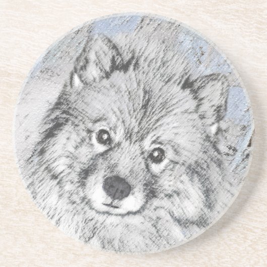 Keeshond Beth絵画's – かわいいオリジナルドッグアート コースター (正面)