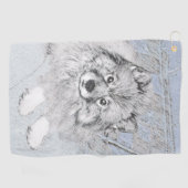 Keeshond Beth絵画's – かわいいオリジナルドッグアート ゴルフタオル (横)