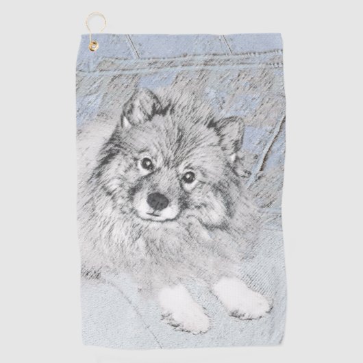 Keeshond Beth絵画's – かわいいオリジナルドッグアート ゴルフタオル (正面)