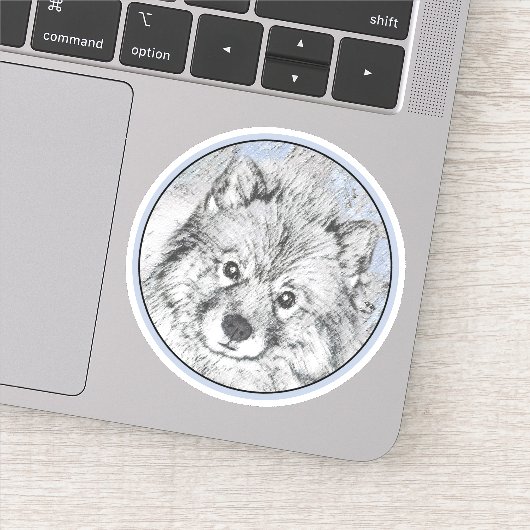 Keeshond Beth絵画's – かわいいオリジナルドッグアート シール (詳細)