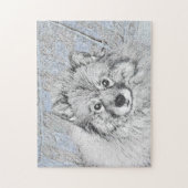 Keeshond Beth絵画's – かわいいオリジナルドッグアート ジグソーパズル (縦)