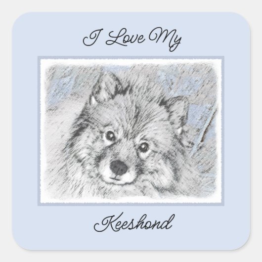 Keeshond Beth絵画's – かわいいオリジナルドッグアート スクエアシール (正面)