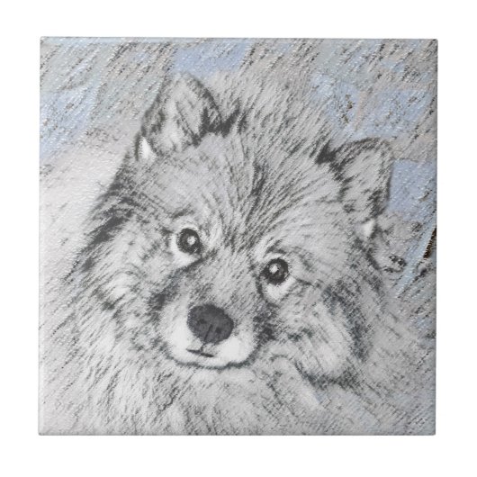 Keeshond Beth絵画's – かわいいオリジナルドッグアート タイル (正面)