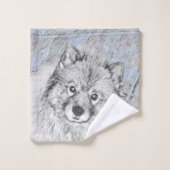 Keeshond Beth絵画's – かわいいオリジナルドッグアート バスタオルセット (ウォッシュタオル)