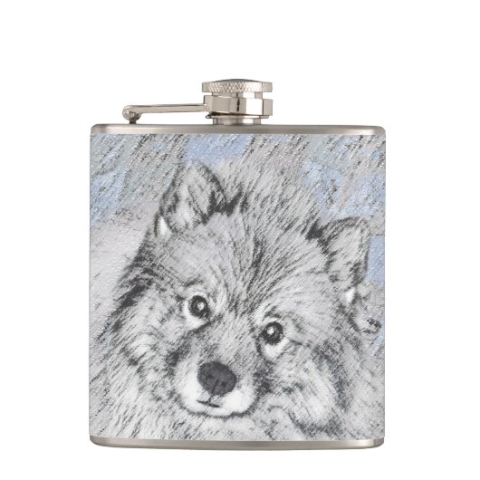 Keeshond Beth絵画's – かわいいオリジナルドッグアート フラスク (正面)