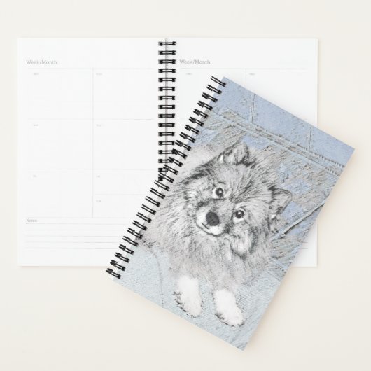 Keeshond Beth絵画's – かわいいオリジナルドッグアート プランナー手帳 (ディスプレー)