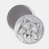 Keeshond Beth絵画's – かわいいオリジナルドッグアート マグネット (正面/裏面)