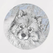Keeshond Beth絵画's – かわいいオリジナルドッグアート ラベル (デザイン1)