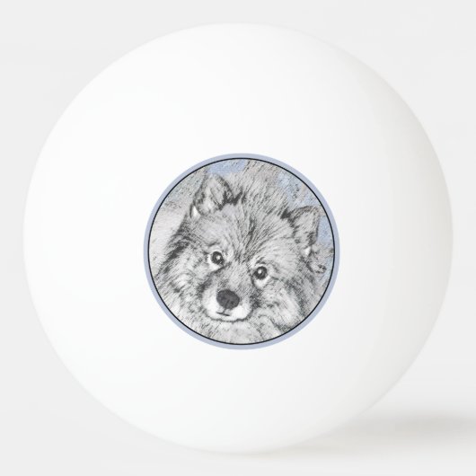 Keeshond Beth絵画's – かわいいオリジナルドッグアート 卓球ボール (正面)