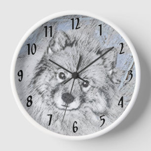 Keeshond Beth絵画's – かわいいオリジナルドッグアート 壁時計