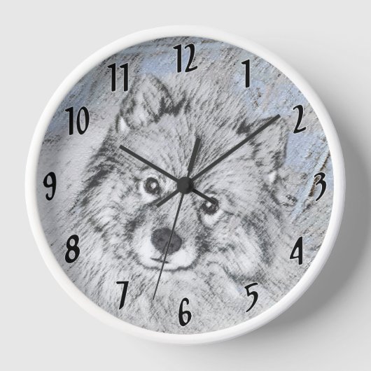 Keeshond Beth絵画's – かわいいオリジナルドッグアート 壁時計 (正面)