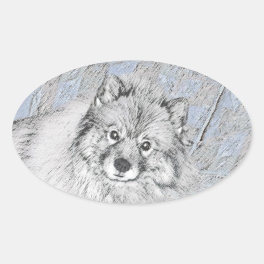 Keeshond Beth絵画's – かわいいオリジナルドッグアート 楕円形シール (正面)