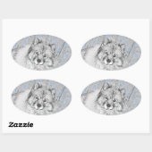 Keeshond Beth絵画's – かわいいオリジナルドッグアート 楕円形シール (シート)
