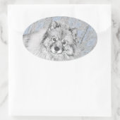 Keeshond Beth絵画's – かわいいオリジナルドッグアート 楕円形シール (バッグ)