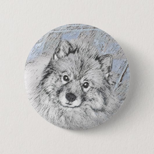 Keeshond Beth絵画's – かわいいオリジナルドッグアート 缶バッジ (正面)