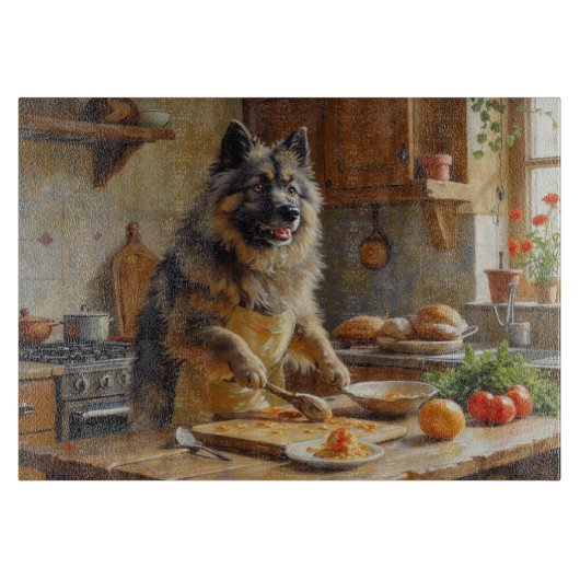 Keeshond Cooking in Kitchen カッティングボード (正面)