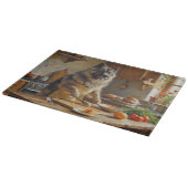 Keeshond Cooking in Kitchen カッティングボード (角)