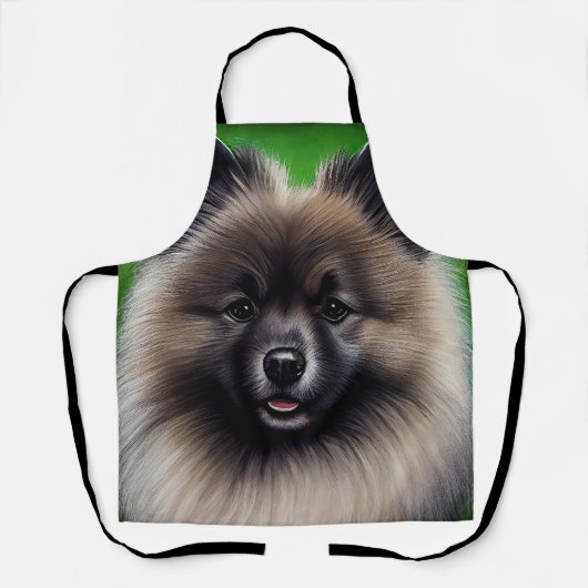 Keeshond Dog in St. Patrick's Day Dress エプロン (正面)