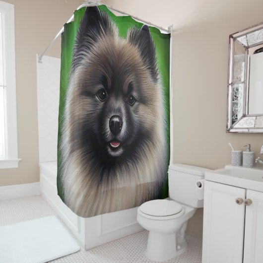 Keeshond Dog in St. Patrick's Day Dress シャワーカーテン (インサイチュ)