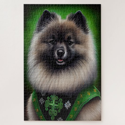 Keeshond Dog in St. Patrick's Day Dress ジグソーパズル (縦)