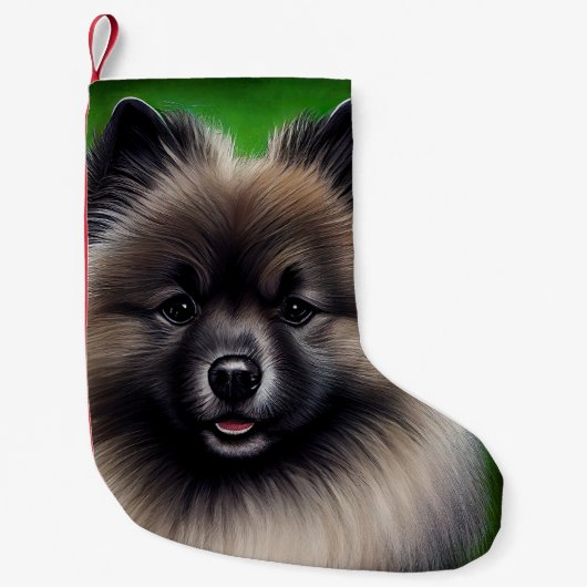 Keeshond Dog in St. Patrick's Day Dress スモールクリスマスストッキング (正面)