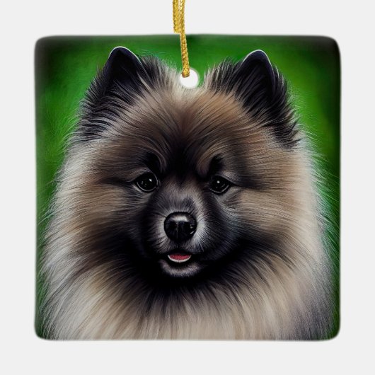 Keeshond Dog in St. Patrick's Day Dress セラミックオーナメント (正面)