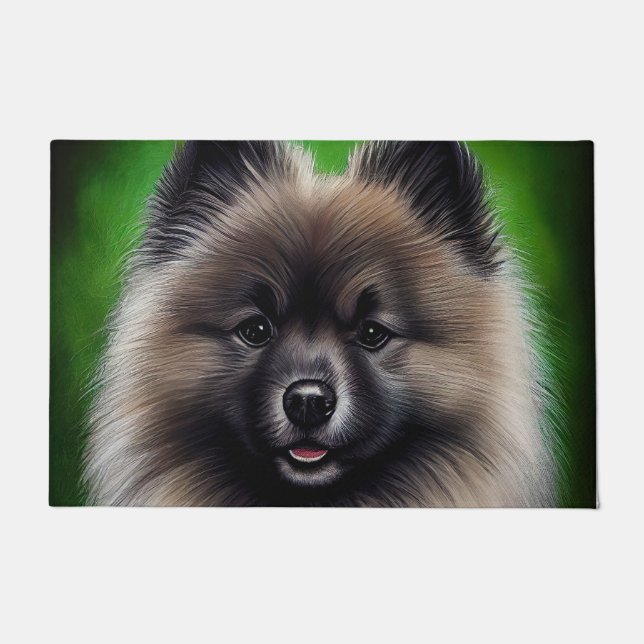 Keeshond Dog in St. Patrick's Day Dress ドアマット (正面)