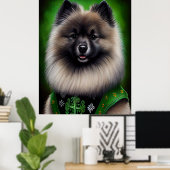 Keeshond Dog in St. Patrick's Day Dress ポスター (ホームオフィス)
