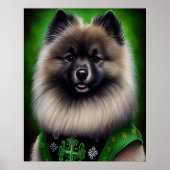 Keeshond Dog in St. Patrick's Day Dress ポスター (正面)