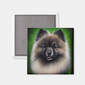 Keeshond Dog in St. Patrick's Day Dress マグネット (正面/裏面)