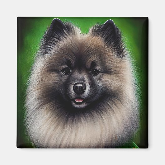 Keeshond Dog in St. Patrick's Day Dress マグネット (正面)